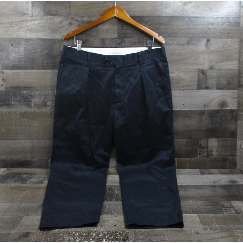Handvaerk Pants Mens 34x26 Black Italian Cotton Twill Pleated Dress Casual